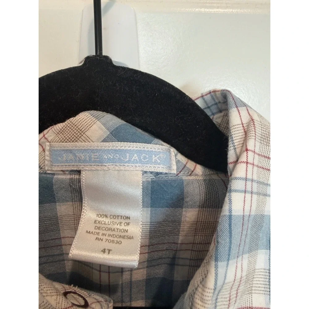 31.Janie and Jack Boys Blue Plaid Western Snap Button Down Shirt 4T Cotton
